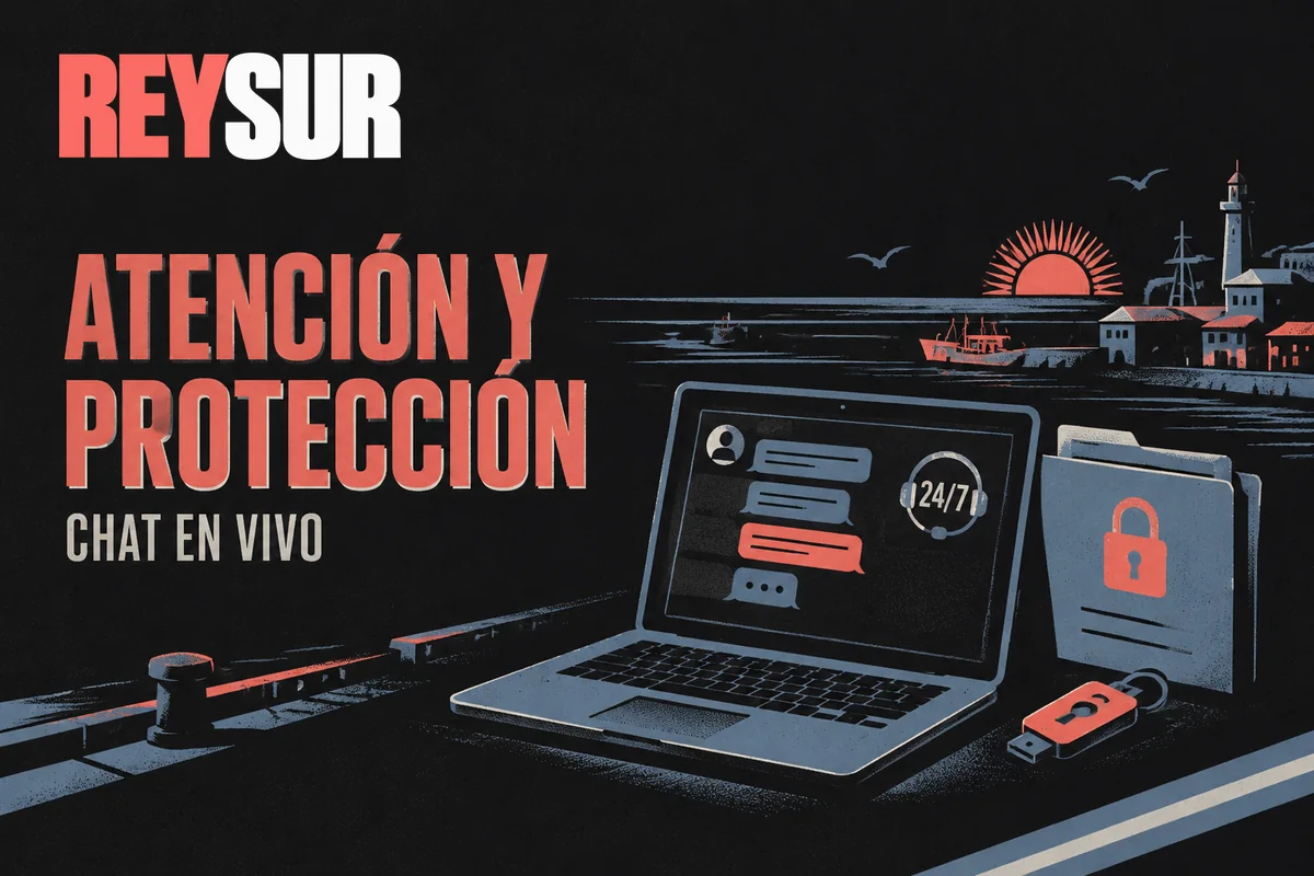 Chat de soporte junto a documentos y llave de seguridad