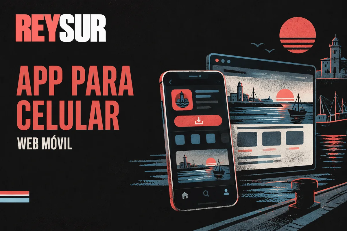 Celular con descarga de app y vista web móvil